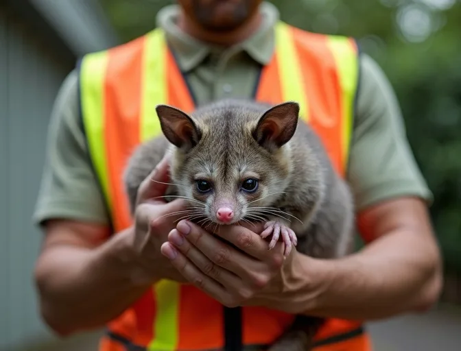 Animal handler safely recovering a deceased possum in Kalkallo