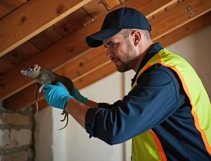 Technician inspecting a roof cavity for a dead rat in Kalkallo